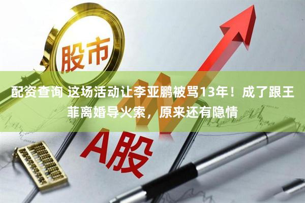 配资查询 这场活动让李亚鹏被骂13年！成了跟王菲离婚导火索，原来还有隐情